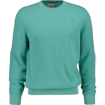 Pánský svetr SVETR GANT MICRO TEXTURED COTTON C-NECK MUTED TURQUOISE