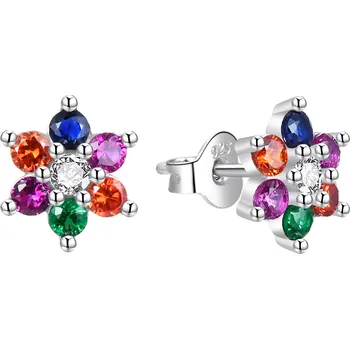 Náušnice Stříbrné náušnice Kytičky s barevnými zirkony AGT-E062PC Agato