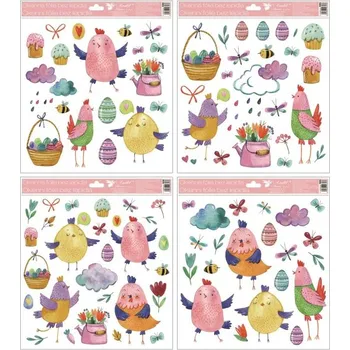 Okenní dekorace Velikonoční okenní fólie - růžové slepičky - 30 x 33 cm - 996