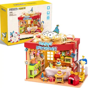 3D puzzle Puremind dřevěný 3D puzzle model Peanuts Birthday Party SNOOPY s LED