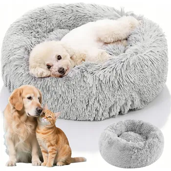 Pelíšek pro psa PELÍŠEK PRO PSA KOČKU ZVÍŘATA CHLUPATÉ MĚKKÉ POTAH 60 CM SVĚTLE ŠEDÉ