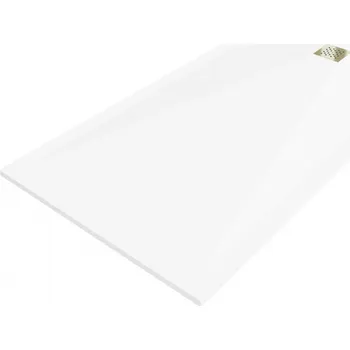 Sprchová vanička Mexen Stone+, obdélníková vanička z minerálního kompozitu 200 x 100 cm, bílá, zlatá lesklá krytka, 44101020-G