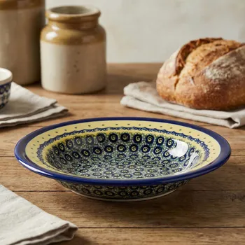 Talíř Keramický hluboký obědový talíř Bolesławiec 24 cm - dek. DU1