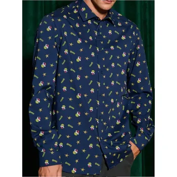 Pánská košile Sinsay - Košile s&nbsp;límcem Grinch - námořnická modrá - 217AW-59X - 217AW-59X-M-1