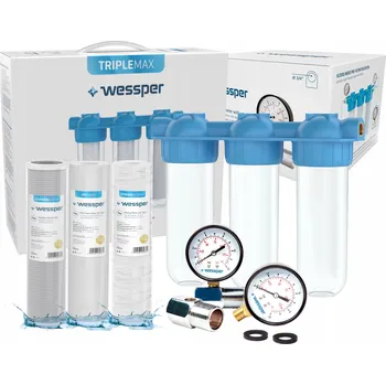 vodní filtr Wessper filtr na vodu 3/4" 3-stupňový pro celý dům + vložky + manometr