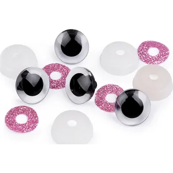Oči glitrové s pojistkou Ø20 mm, střední, 5 růžová světlá