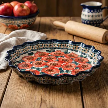 Nádoba na pečení BOLESŁAWIEC GU-1332 DEK. 124 ART. 32 cm - keramická koláčová forma na pečení