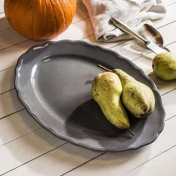 Keramický talíř JULIETTE šedý 26,5 x 35 cm