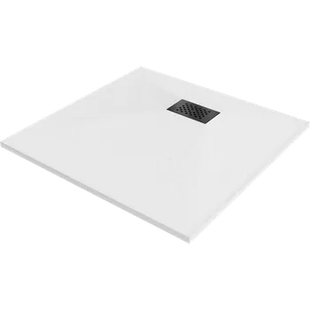 Sprchová vanička Mexen Hugo, čtvercová sprchová vanička SMC 70 x 70 cm, bílá, černá krytka, 42107070-B