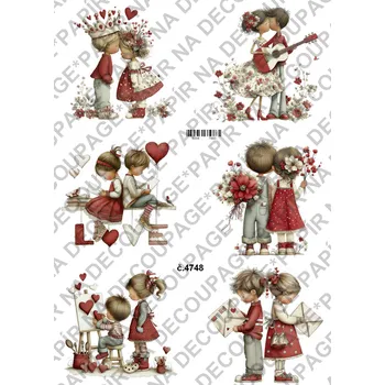 Výtvarný papír Rýžový a soft papír na decoupage - Valentýnky - KB4748 Materiál: Soft, Rozměr: A4