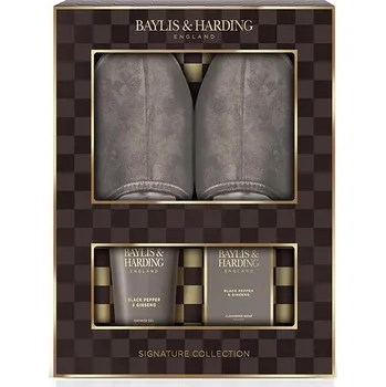BAYLIS & HARDING Dárková sada tělové péče a pantoflí Černý pepř & Ženšen 140 ml