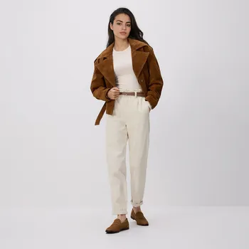 Dámské džíny Reserved - Džíny paperbag s prodlouženou nohavicí - béžová - 707IR-08J - 707IR-08J-40