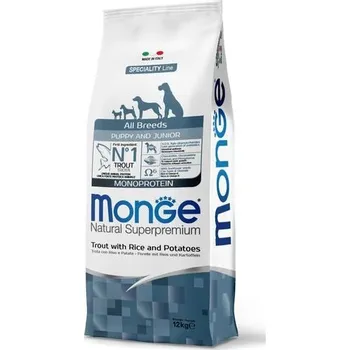 Krmivo pro psa MONGE Natural Superpremium All Breeds Puppy 12kg monoproteinové krmivo pstruh/rýže/brambory pro štěňata všech plemen