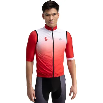 Cyklistická vesta SIROKO Pánská větruodolná cyklistická vesta Real Sporting de Gijón x Siroko SC V1 BÍLÁ|MODRÁ|ČERVENÁ