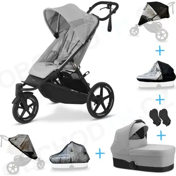 Kočárek Set 6v1 Cybex Avi Spin Fog Grey + korbička Cot S Fog Grey + adaptéry + pláštěnky Thule + ochranná síť