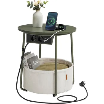 Konferenční stolek Odkládací stolek se zásuvkou Vasagle Moris krémově-zelený