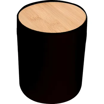 Odpadkový koš Spirella výklopný koš ALAIS, černý plast, s bambusovým víkem, 2,5 L
