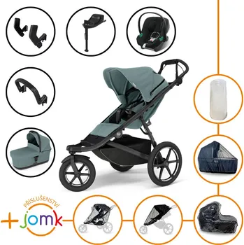 Kočárek Set 11v1 Thule Urban Glide 3 Mid blue + madlo + korbička Mid blue + JOMK příslušenství + autosedačka Cybex s ISOFIX základnou a adaptéry Thule