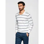 Ombre Men's horizontal striped polo longsleeve with viscose - white and navy blue Ombre bílá 3288760