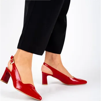 Dámské lodičky Dámské červené kožené lodičky s otevřenou patou Letizia Velikost: 36