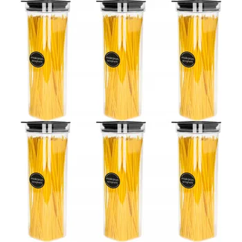 Dóza na potraviny 6x Nádoby na potraviny, cereálie, rýži, mouku, sypké suroviny 1,7L + samolepící štítky