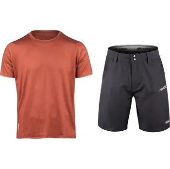 cyklistický dres Force MTB MOUNT cihlový cyklistický dres + Force BLADE MTB černé cyklokraťasy cihlový S + DÁREK