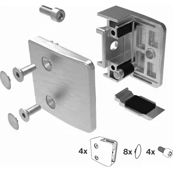 Zábradlí Hahn Steel Držák skla 65x55mm pro plochý podklad, model 24 – SET 4 ks, nerez AISI 304, broušený