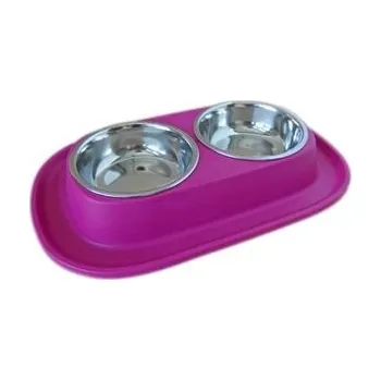 Miska pro psa COBBYS PET Soft Touch INOX Double 31x20x3,5cm dvě nerezové misky se stabilní gumovou podložkou 0,46l