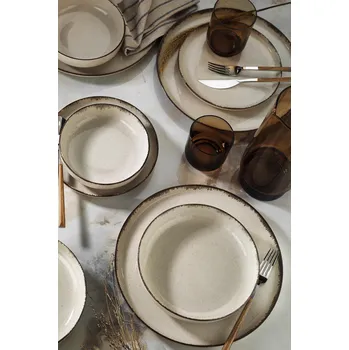 Talíř ASIR Porcelánová jídelní souprava (16 ks) krémová a hnědá
