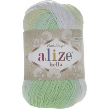 Příze Alize Bella Batik 2131 bílá-žlutá-zelená