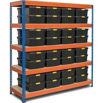 Dílenský regál Regál 216x140x50 cm PROFESIONÁLNÍ lakovaný 5-policový, nosnost 2000 kg - MODRO-ORANŽOVÝ