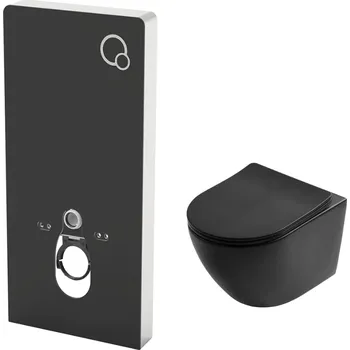 WC sada AKČNÍ SET SLOVARM Předstěnový modul PS-108CPZ + WC mísa Rimless W YJ-2380B, černá