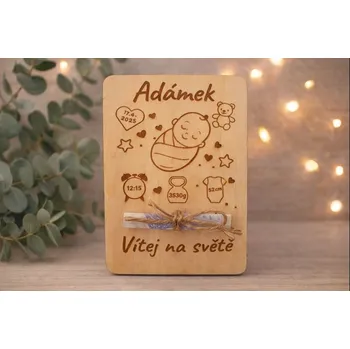 Dary dřeva Dřevěná karta na peníze - narození