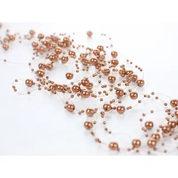 PartyDeco Perličky na silikonu hnědé 1,3 m 5 ks - perličková girlanda na svatební výzdobu