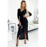 numoco 404-6 Třpytivé dlouhé šaty s výstřihem a rozparkem na