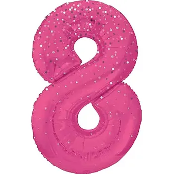 Balónek Unique Balónek fóliový č. 8 růžový s puntíky 86 cm