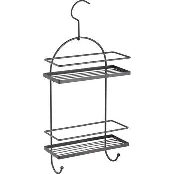 Koupelnový nábytek MSV závěsná polička do sprchy RILEY, 2 patra, matná černá ocel