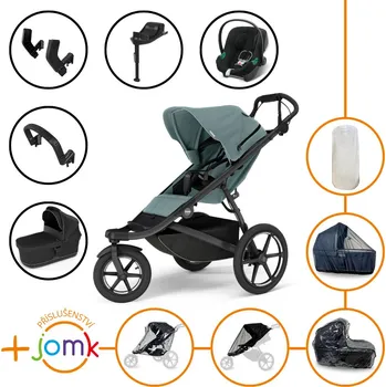 Kočárek Set 11v1 Thule Urban Glide 3 Mid blue + madlo + korbička Black + JOMK příslušenství + autosedačka Cybex s ISOFIX základnou a adaptéry Thule