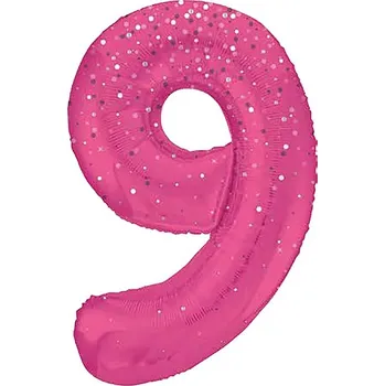 Balónek Unique Balónek fóliový č. 9 růžový s puntíky 86 cm