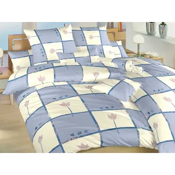 Povlečení Francouzské bavlněné povlečení 240x200, 2x 70x90 KOMFORT Tulipán světle modrý