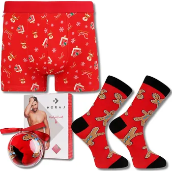 Pánské spodní prádlo Sada Pánské Vánoční Boxerky a Ponožky v Baňce Dárek MORAJ XXL