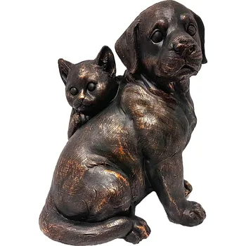 Zahradní dekorace Pes a kočka sedící měděná patina