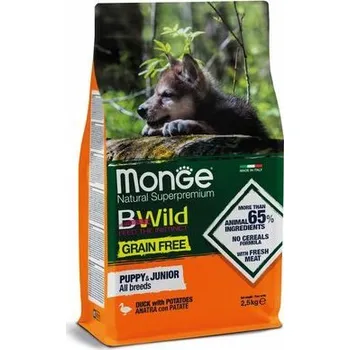 Krmivo pro psa MONGE BWild Grain Free Puppy &amp; Junior 2,5kg bezobilninové kompletní krmivo pro štěňata s kachním masem a bramborami