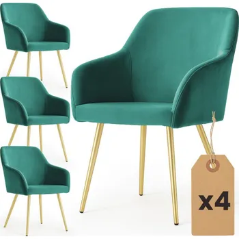 Jídelní židle Sada čtyř jídelních židlí ESTELLE sametové, lahvově zelené / zlaté nohy (4 ks)