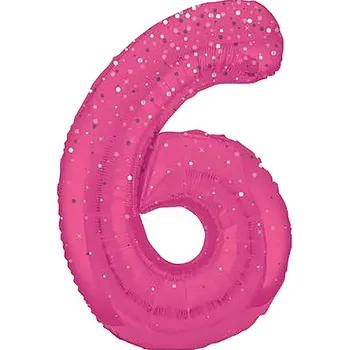 Balónek Unique Balónek fóliový č. 6 růžový s puntíky 86 cm
