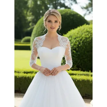 Krajkové svatební bolerko s 3/4 rukávy - bílé: BF-153 Vybraná velikost: 5XL