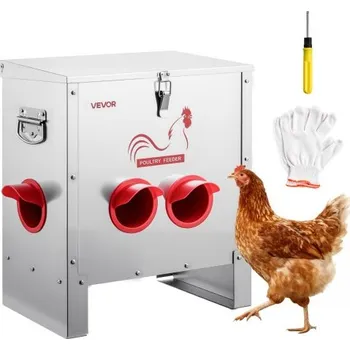 krmítko pro hospodářská zvířata Automatický krmítko pro kuřata VEVOR, kapacita 11,34 kg, 6 krmných otvorů, bezodpadové krmítko pro drůbež, automatické gravitační, s víkem s rukojetí a západkou, kovová konstrukce, pro kuřata, bažanty, drůbežárnu
