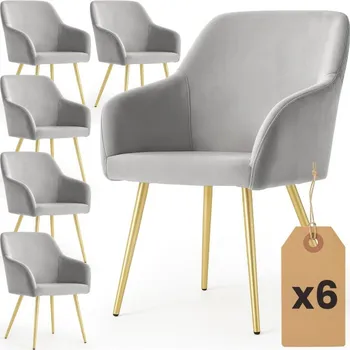 Jídelní židle Sada šesti jídelních židlí ESTELLE sametové, šedé / zlaté nohy (6 ks)