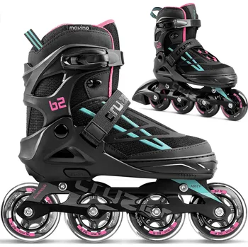 Kolečkové brusle MOVINO Dětské nastavitelné fitness brusle Movino Cruzer B2 MOV-MP813 34/37 RŮŽOVÁ|ZELENÁ