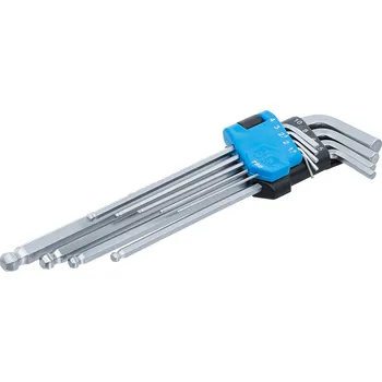 Klíč BGS 790, Sada zahnutých klíčů | velmi dlouhé | vnitřní šestihran / vnitřní šestihran s kulovou hlavou 1,5 - 10 mm | 9dílná